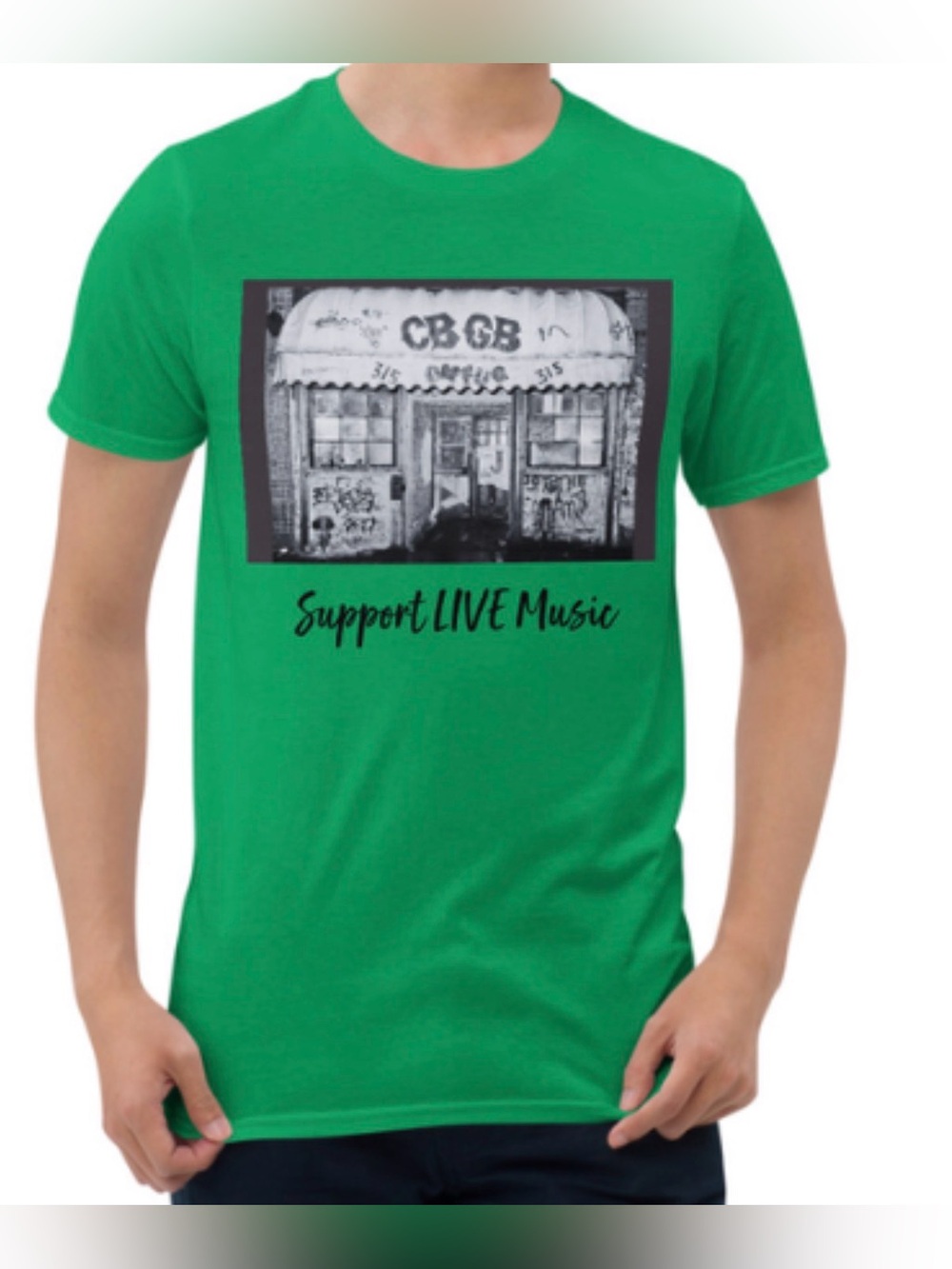 CBGB 'Support Live Music' Graphic T-Shirt - Green. JRock Original. L-XL